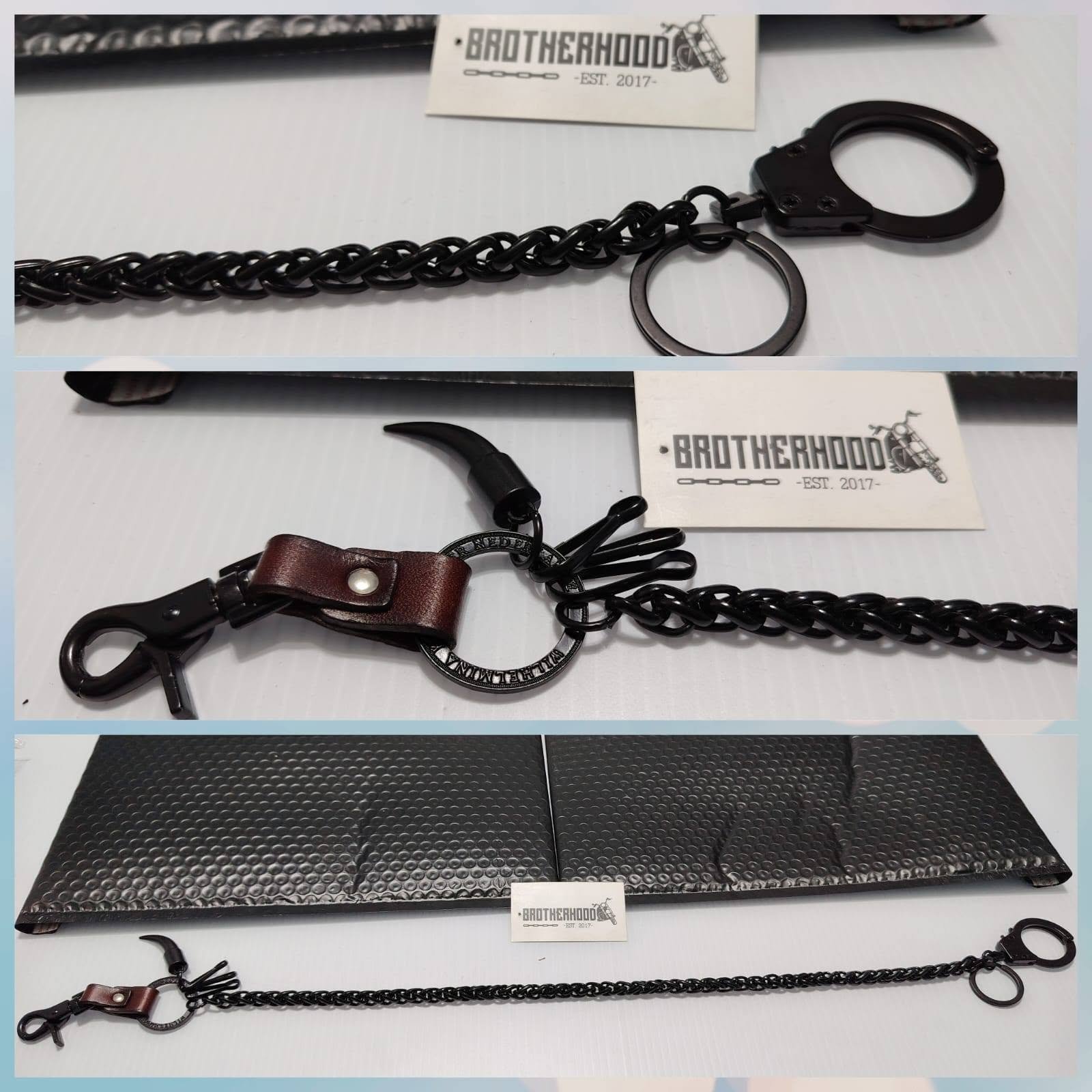 Cadena y accesorios negros fotografiados por Brotherhood.